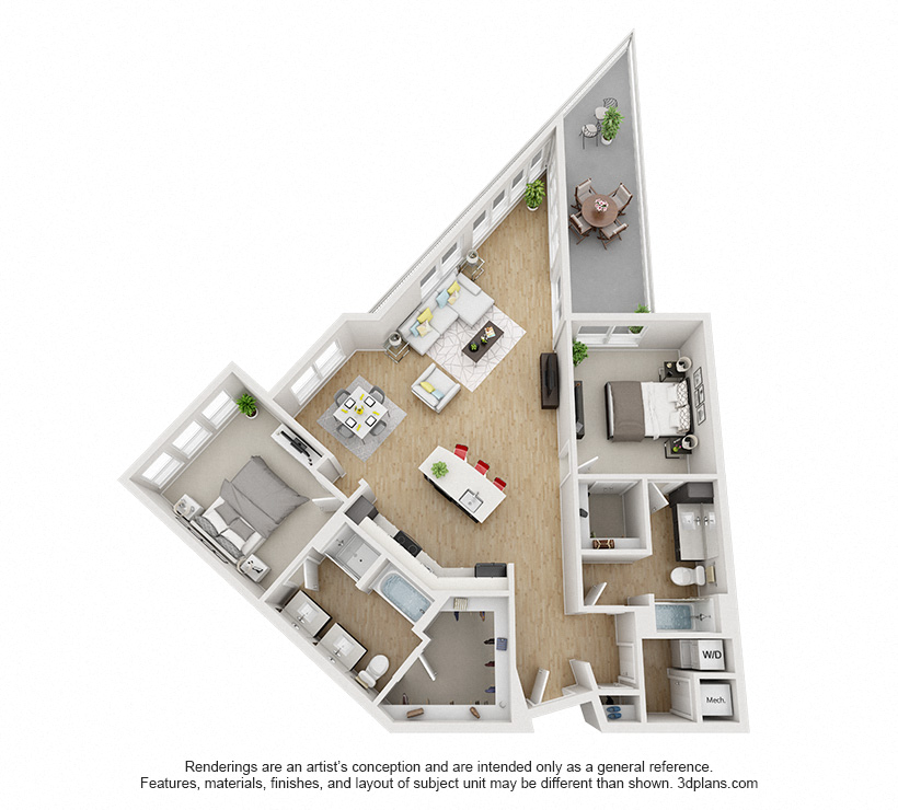 Floor plan for 2 beds, 2 baths, 1455 sqft